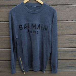 Balmain Charcoal Knit Wear Sweater with Zipper Accent - Size M Like New